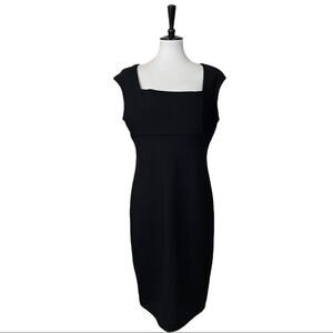 Adrienne Vittadini Square Neck Cap Sleeve Sheath Ponte Knit Dress Black New 12